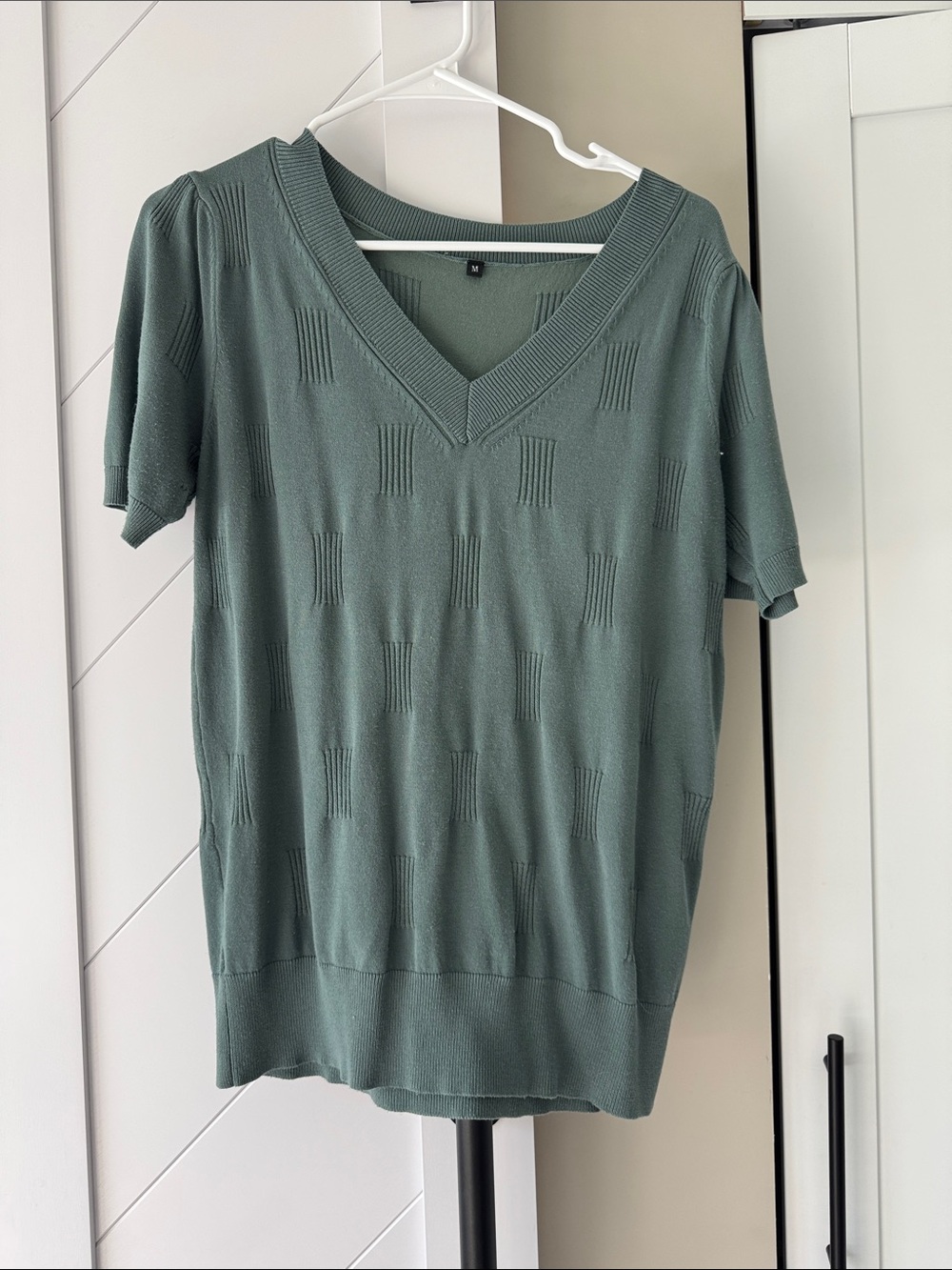 V-Neck Short Sleeve Knit Top - Dusty Green